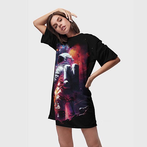 Женская длинная футболка Космонавт на неизвестной планете / 3D-принт – фото 3