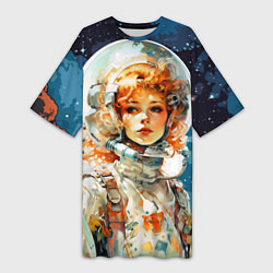 Футболка женская длинная Рыжая девушка космонавт, цвет: 3D-принт
