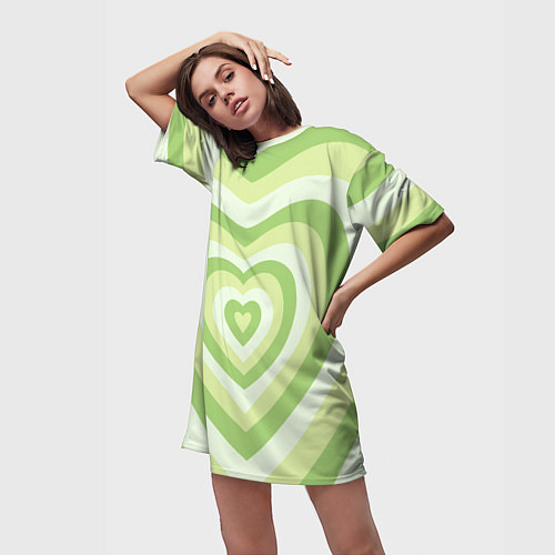 Женская длинная футболка Зеленые сердца - индикид паттерн / 3D-принт – фото 3