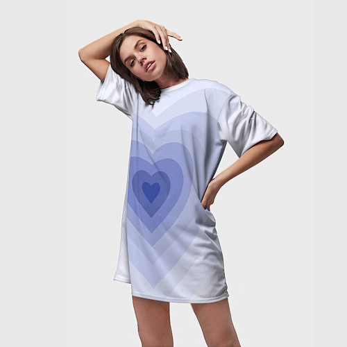 Женская длинная футболка Голубое сердце градиент / 3D-принт – фото 3
