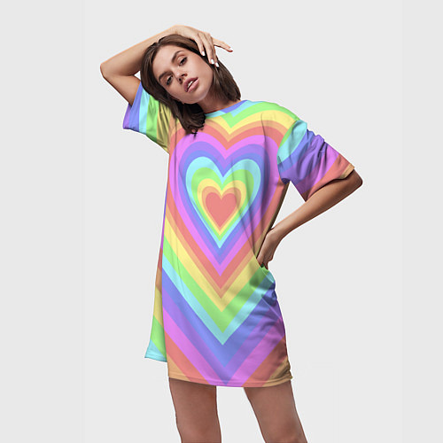 Женская длинная футболка Сердце - пастельные цвета / 3D-принт – фото 3