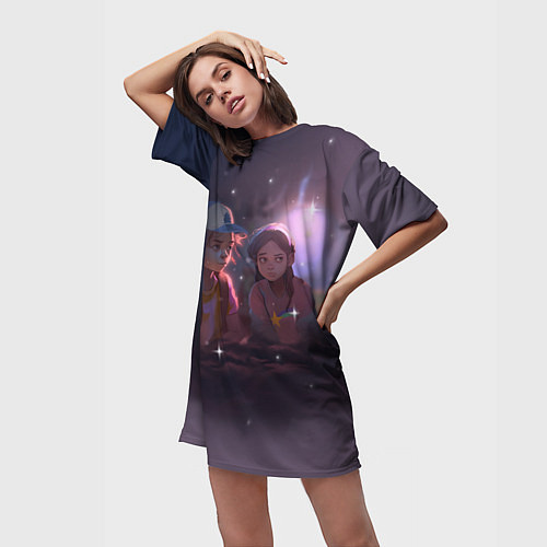 Женская длинная футболка Диппер и Мейбл / 3D-принт – фото 3