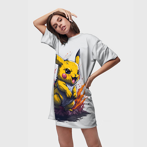 Женская длинная футболка Злой пикачу / 3D-принт – фото 3