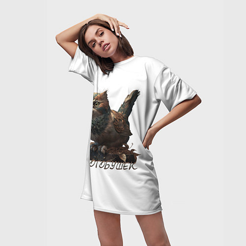 Женская длинная футболка Котобушек мем / 3D-принт – фото 3