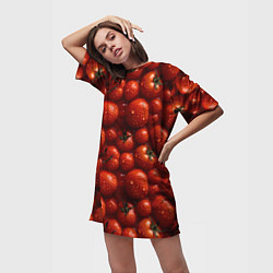 Футболка женская длинная Сочная текстура из томатов, цвет: 3D-принт — фото 2