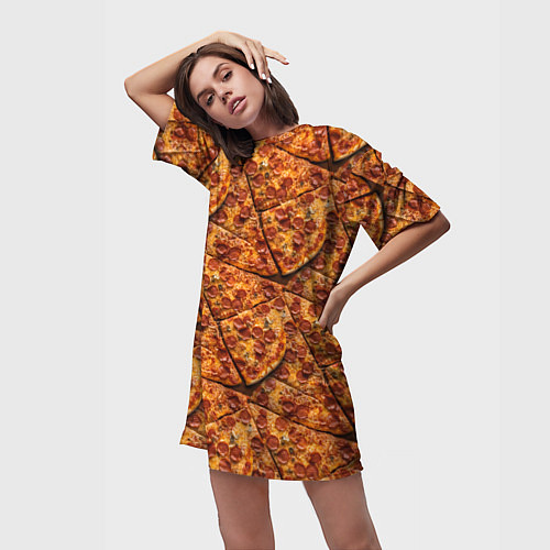 Женская длинная футболка Сочная текстура из кусков пиццы / 3D-принт – фото 3