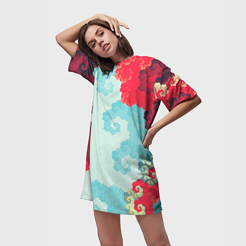 Женская длинная футболка Пиксельный цветочный паттерн / 3D-принт – фото 3