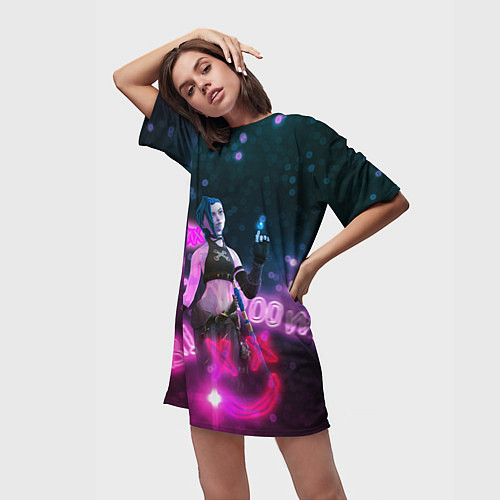 Женская длинная футболка Джинкс и кристалл из Аркейн / 3D-принт – фото 3