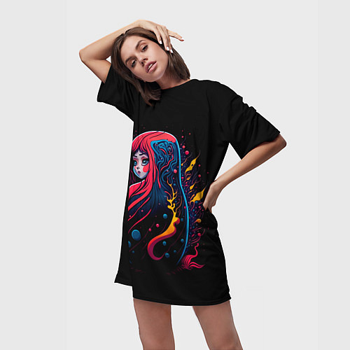 Женская длинная футболка Матрешка фэнтези / 3D-принт – фото 3