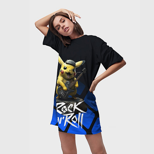 Женская длинная футболка Пикачу Рокnroll / 3D-принт – фото 3