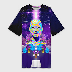 Футболка женская длинная Goddess with two Beerus - vaporwave, цвет: 3D-принт