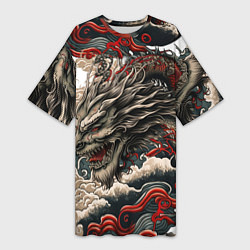 Женская длинная футболка Тату дракона в стиле Ирезуми