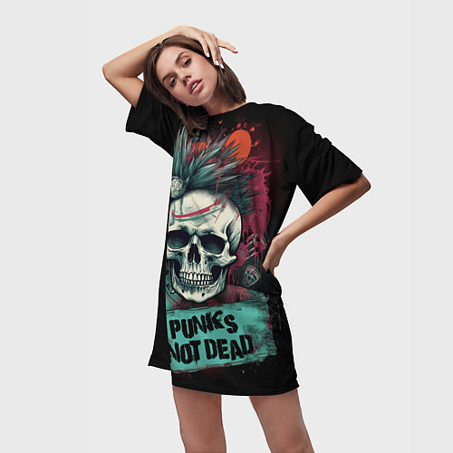 Женская длинная футболка Punks not dead / 3D-принт – фото 3