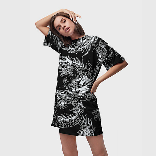 Женская длинная футболка Татуировка японского дракона / 3D-принт – фото 3