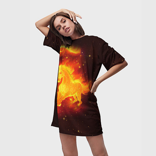 Женская длинная футболка Огненный конь мчится / 3D-принт – фото 3