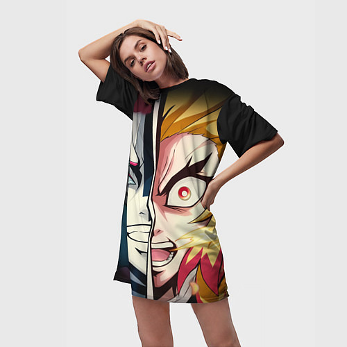 Женская длинная футболка Аказа и Ренгоку - клинок / 3D-принт – фото 3