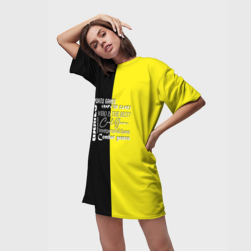 Женская длинная футболка Лимонно-черный фон / 3D-принт – фото 3