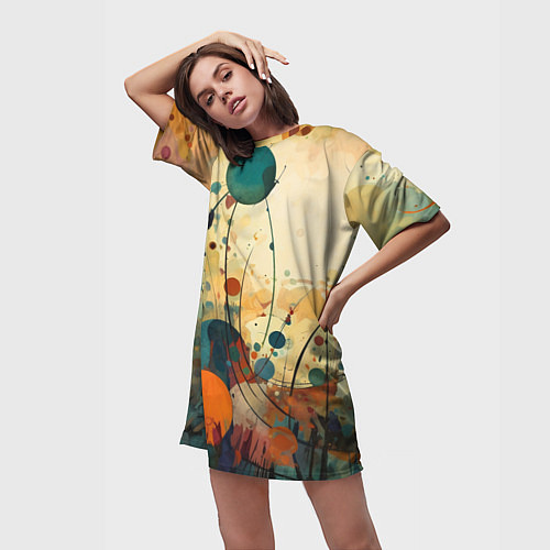 Женская длинная футболка Абстрактная гранжевая композиция с пятнами: арт не / 3D-принт – фото 3