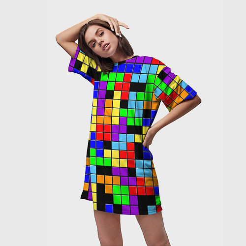 Женская длинная футболка Тетрис цветные блоки / 3D-принт – фото 3