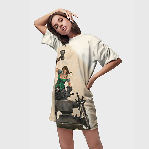 Женская длинная футболка Fable II Кувалда / 3D-принт – фото 3