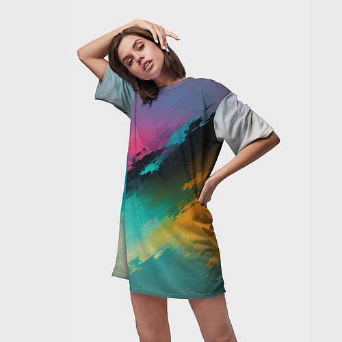 Женская длинная футболка Абстрактный туман / 3D-принт – фото 3