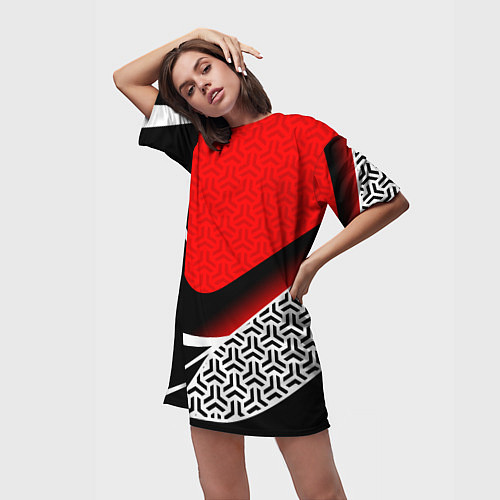 Женская длинная футболка Геометрическая униформа - красная / 3D-принт – фото 3