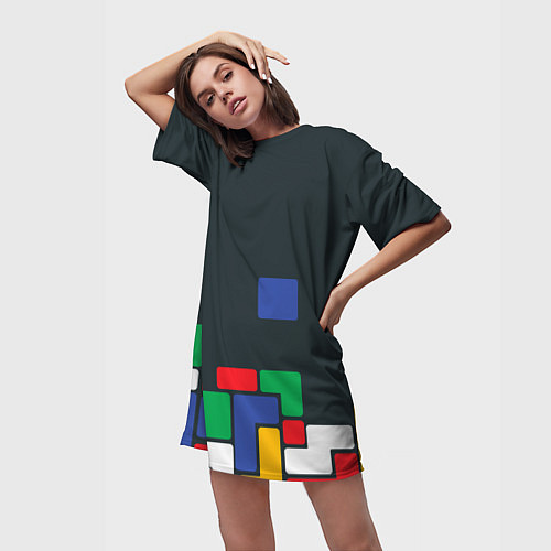 Женская длинная футболка Падающий блок тетрис / 3D-принт – фото 3