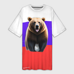 Футболка женская длинная Медведь на флаге, цвет: 3D-принт