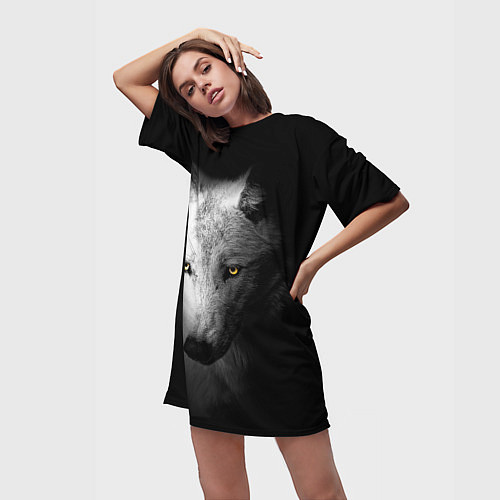 Женская длинная футболка Волк в полной тьме / 3D-принт – фото 3