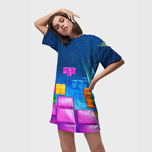 Женская длинная футболка Падающие сверху блоки тетриса / 3D-принт – фото 3
