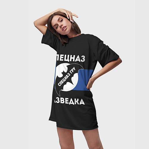 Женская длинная футболка Спецназ ГРУ - разведка / 3D-принт – фото 3