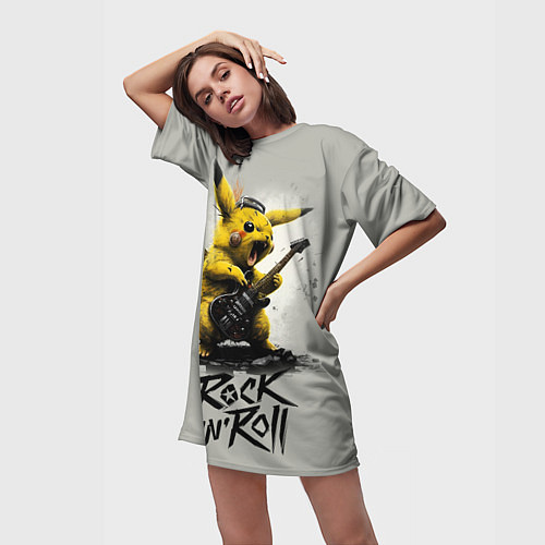 Женская длинная футболка Пикачу рокер / 3D-принт – фото 3