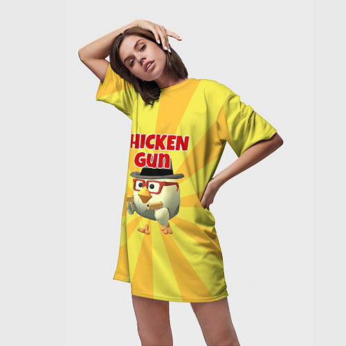 Женская длинная футболка Chicken Gun с пистолетами / 3D-принт – фото 3