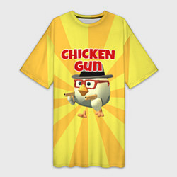 Футболка женская длинная Chicken Gun с пистолетами, цвет: 3D-принт