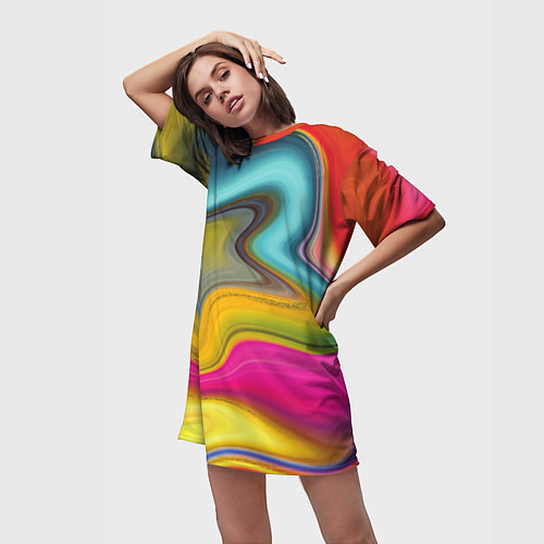 Женская длинная футболка Волны цвета / 3D-принт – фото 3