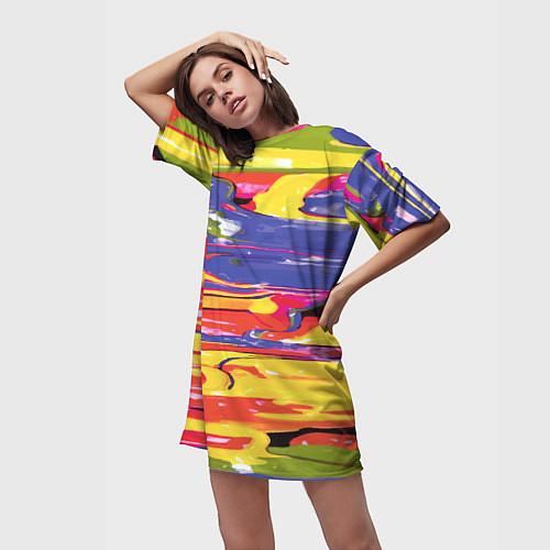 Женская длинная футболка Красочный бум / 3D-принт – фото 3