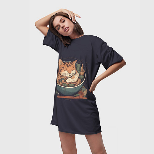 Женская длинная футболка Сон в рамене / 3D-принт – фото 3