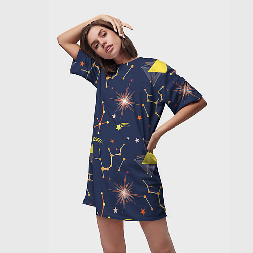 Женская длинная футболка Созвездия / 3D-принт – фото 3