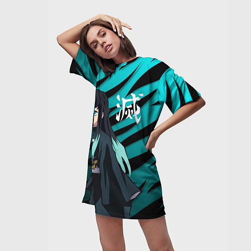 Женская длинная футболка Хаширо Токито - клинок рассекающий демонов / 3D-принт – фото 3