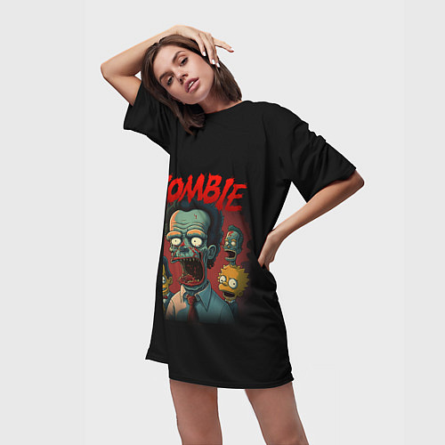 Женская длинная футболка Зомби в стиле Симпсонов / 3D-принт – фото 3
