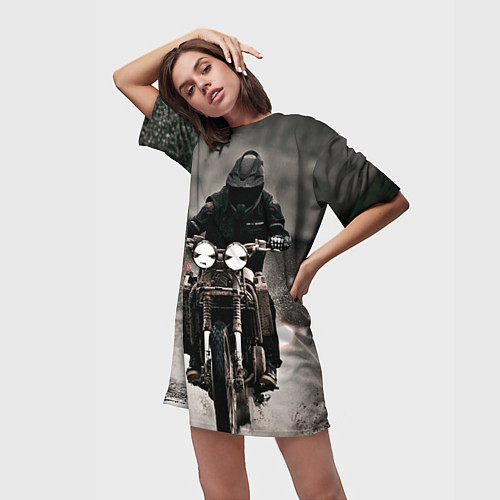 Женская длинная футболка Мотоцикл в дождь / 3D-принт – фото 3