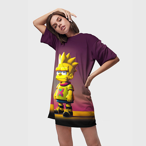 Женская длинная футболка Барт Симпсон - нейросеть / 3D-принт – фото 3