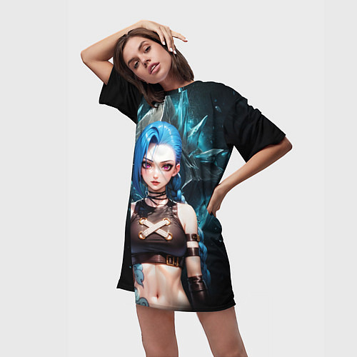 Женская длинная футболка Jinx arcane league of legends / 3D-принт – фото 3