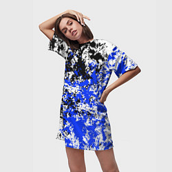 Футболка женская длинная Сине чёрный узор, цвет: 3D-принт — фото 2