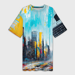 Футболка женская длинная Палитра города, цвет: 3D-принт