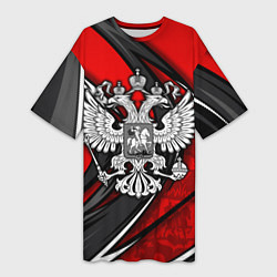 Футболка женская длинная Герб РФ - красная органика, цвет: 3D-принт