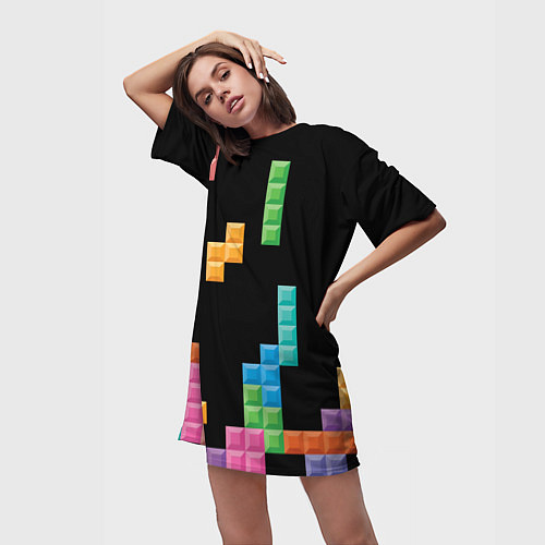 Женская длинная футболка Тетрис падающие блоки / 3D-принт – фото 3