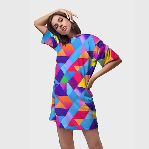 Женская длинная футболка Геометрическая абстракция красок / 3D-принт – фото 3