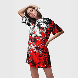 Футболка женская длинная Красная и белая краска, цвет: 3D-принт — фото 2