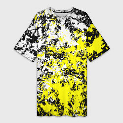 Футболка женская длинная Белая и жёлтая краска, цвет: 3D-принт